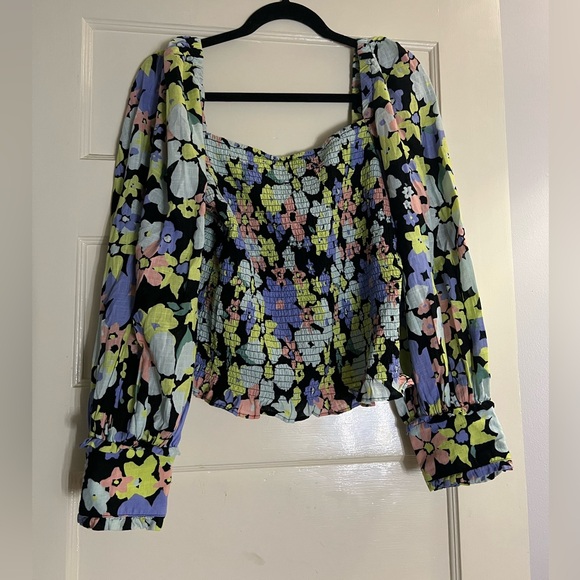 Free People Tops - Free People Ariana Floral Puff Sleeve Square Neck Blouse